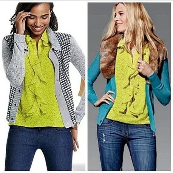 Cabi Chartreuse & Gray Reign Blouse #3071. Size Small. EUC! - Picture 1 of 6